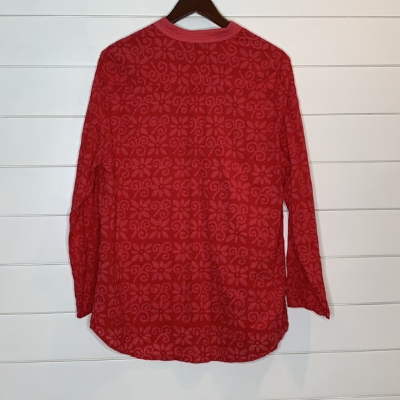 Fresh Produce LARGE Tunic Top Red Floral Lightweight Long Sleeve Blouse - Picture 5 of 6